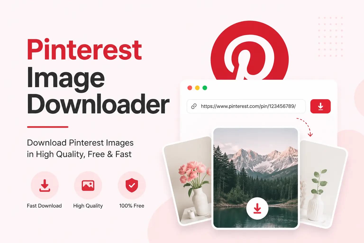 Pinterest Image Downloader Pinterest Image Downloader interface showing a Pin link input and downloadable photo previews